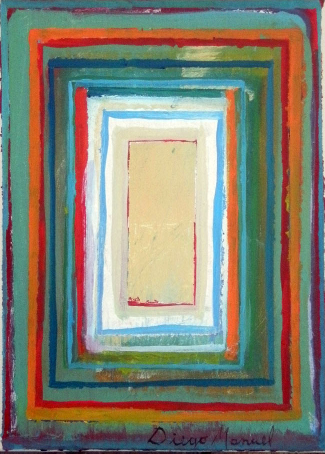 Composicion con rectangulos concentricos, acrylic on canvas, 19 x 27 cm. 2013. Abstract colorful painting