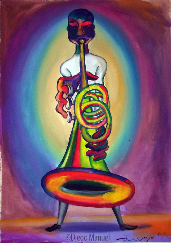 el trompetista . Pintura de la Serie Jazz.