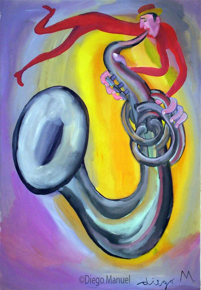 Saxo loco 2 . Pintura de la Serie Jazz.