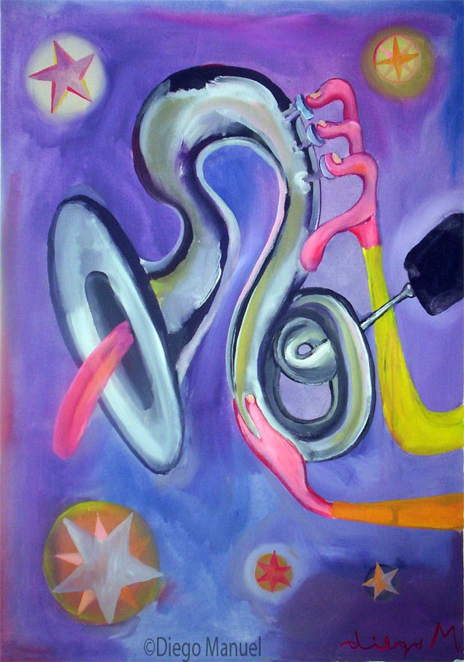 Saxo y lengua. Pintura de la Serie Jazz.