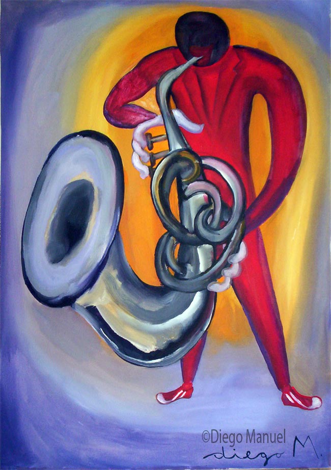 Saxo. Pintura de la Serie Jazz.