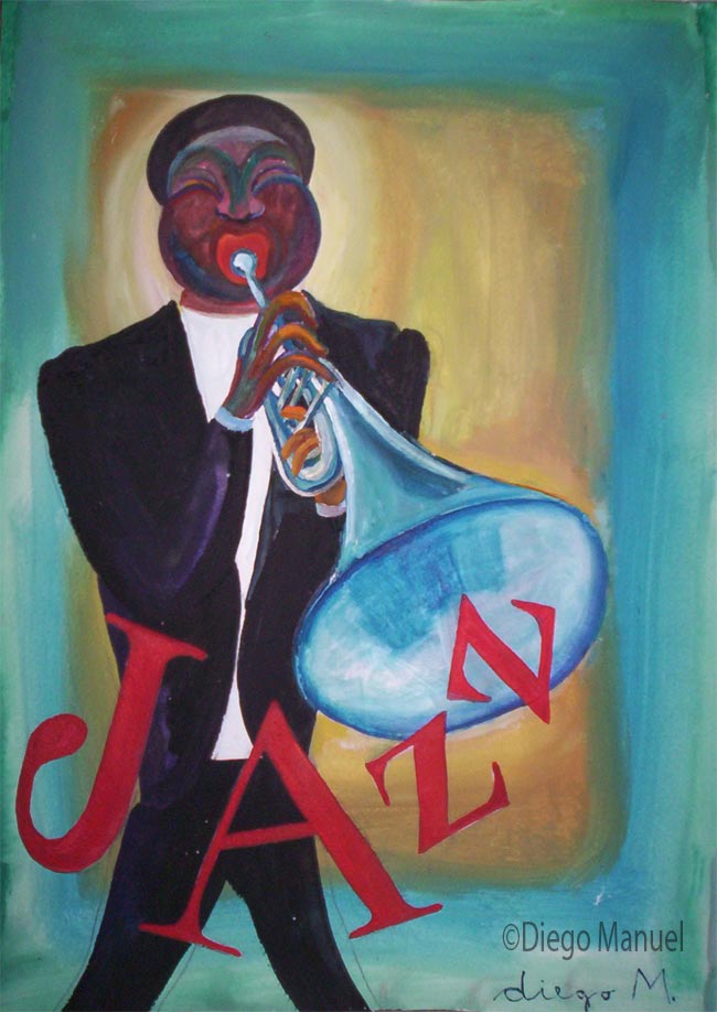 Trompeta y lengua. Pintura de la Serie Jazz.