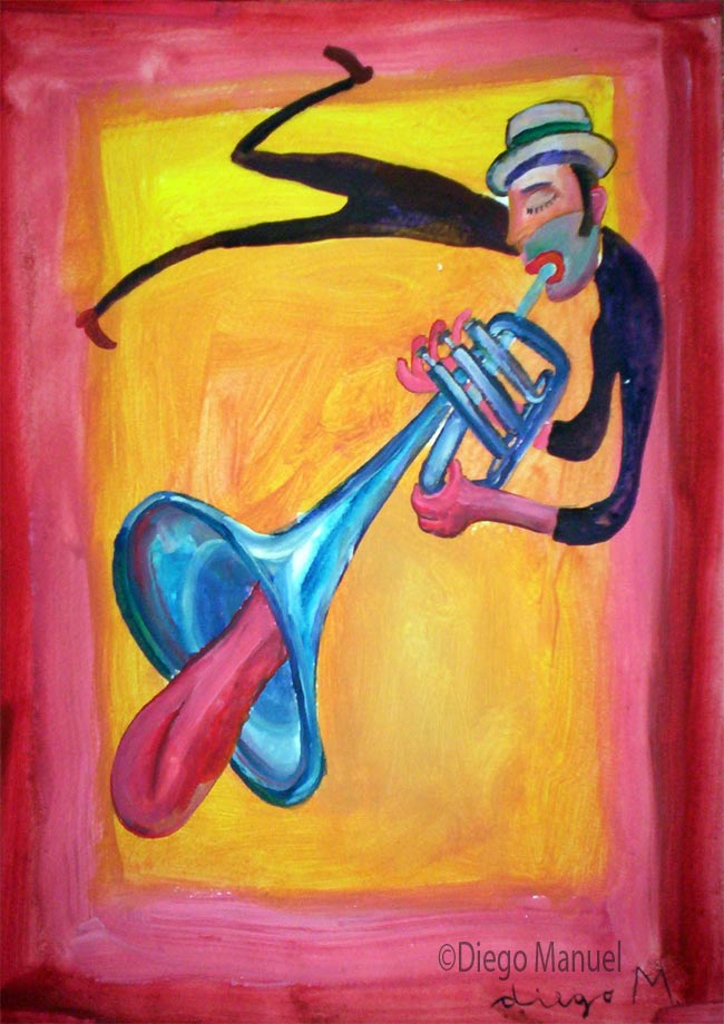 Tompeta y lengua 2. Pintura de la Serie Jazz.