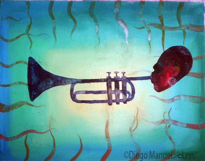 Trompetista 4. Pintura de la Serie Jazz.