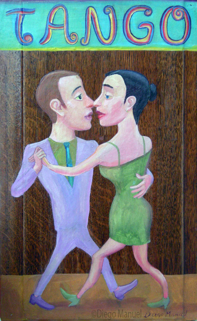 El beso tango . Pintura de la Serie Tango del artista Diego Manuel