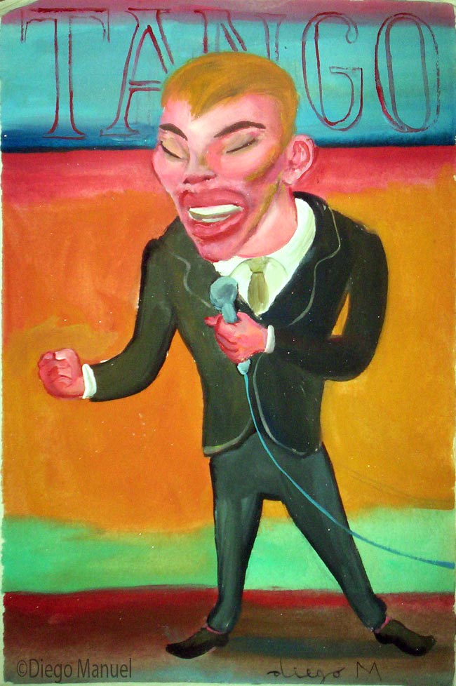 Cantor de tango, acrylic on canvas, 22 x 28 cm. , 2001 . Pintura de la Serie Tango del artista Diego Manuel