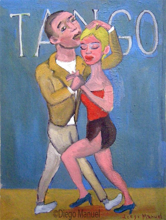 Caricias de tango. Pintura de la Serie Tango del artista Diego Manuel