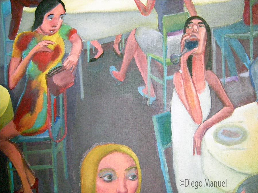 Cuadro del artista Diego Manuel. Comida con amigos, 65 x 100 cm, acrylic on canvas, year 2010 