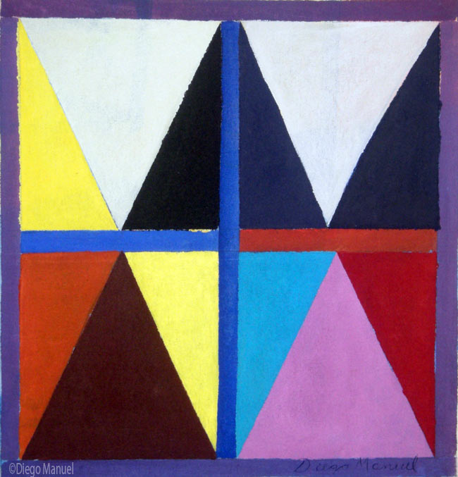 Composicion n 7 , acrylic on canvas, 32 x 33 cm, 2013. Abstract colorful painting