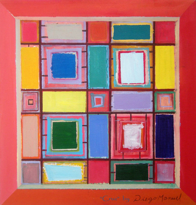 Cruz , acrylic on canvas, 41 x 40 cm, 2013. Abstract colorful painting