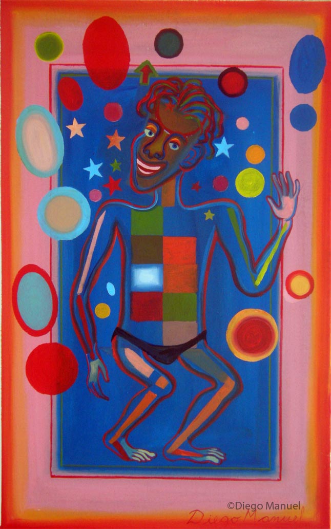 El baile de Cachito, acrlico sobre tela, 70 x 44 cm. 2015. Abstract colorful painting