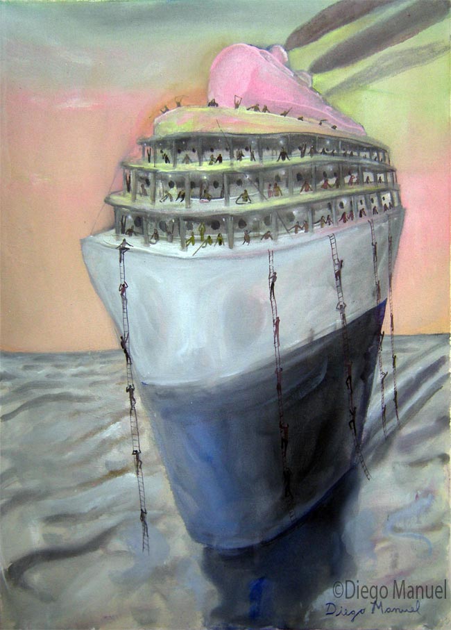 Cuadro del artista Diego Manuel. El barco , acrylic on canvas,44 x 61 cm. year 2008