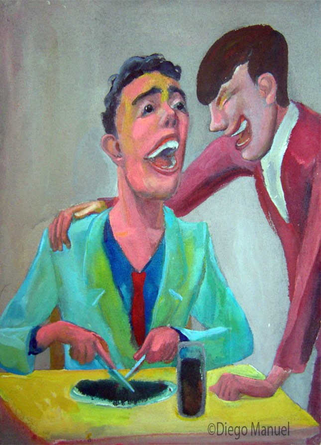 Cuadro del artista Diego Manuel. El chiste 2, acrylic on canvas, 21 x 29 cm, 2010 