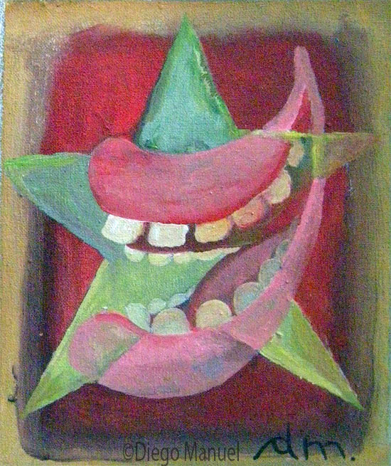 estrella y risa 2, acrylic on canvas, 14 x 12 cm., year 2006