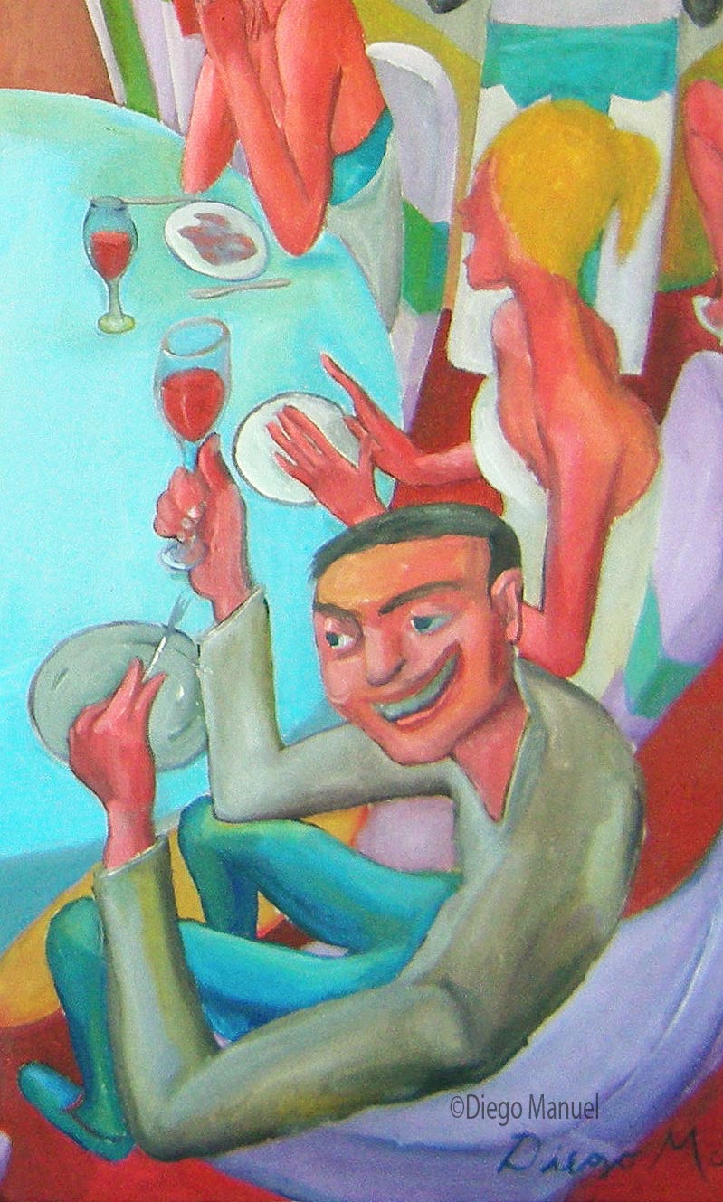 Cuadro del artista Diego Manuel. Fiesta, acrilico sobre lienzo,100 x 80 cm., 2010 