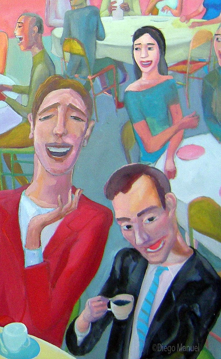 Cuadro del artista Diego Manuel. Fiesta y risas , acrylic on canvas, 130 x 95 cm, 2011