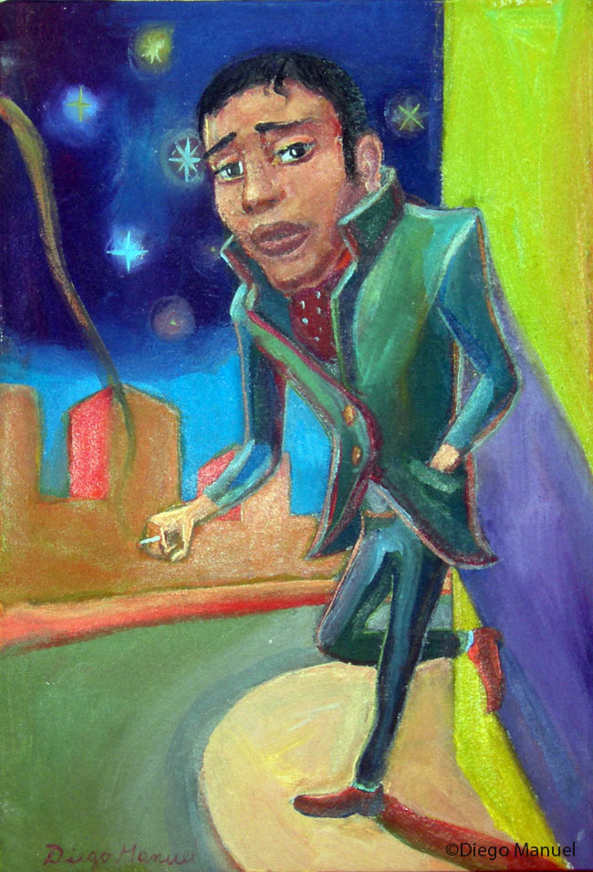 Fumando espero(b). Pintura de la Serie Tango del artista Diego Manuel