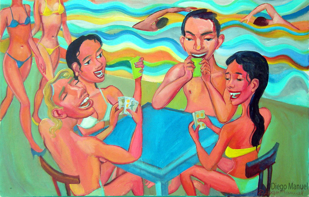Cuadro del artista Diego Manuel. Jugadores de cartas, 94 x 61 cm, acrylic on canvas, 2015