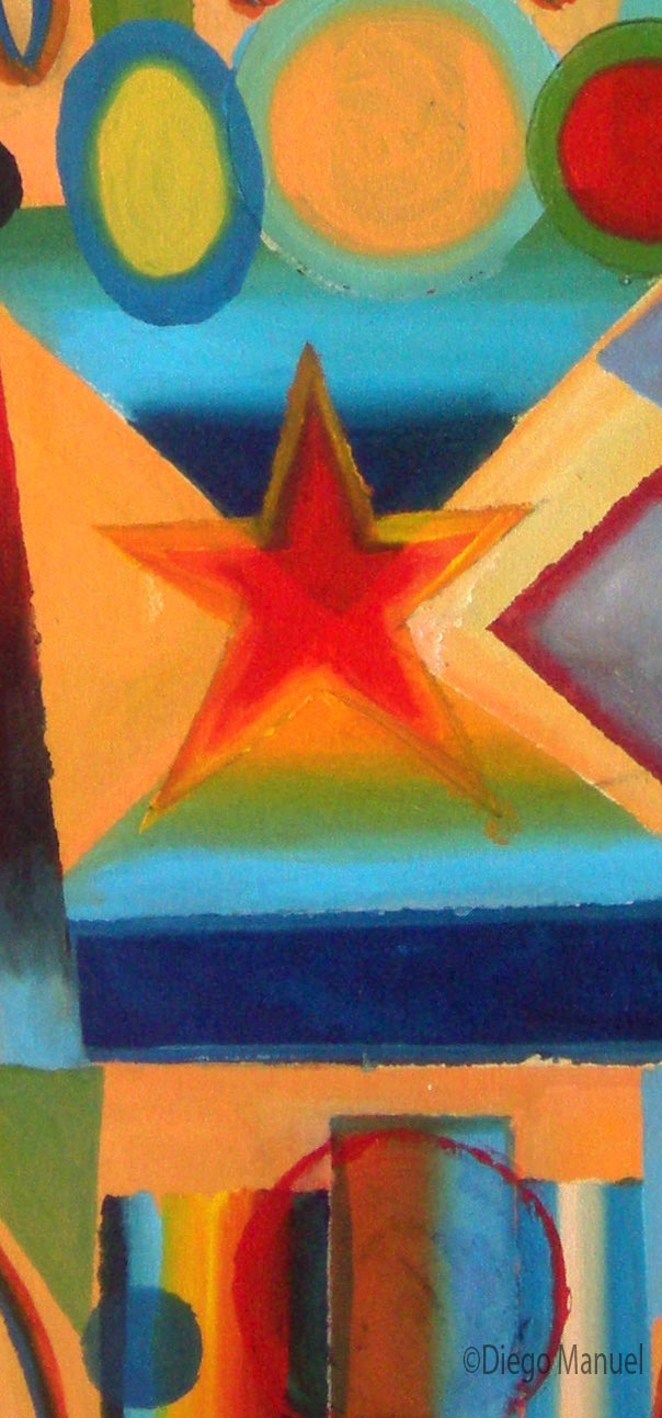 La mano 7, acrlico sobre tela, 70 x 44 cm. 2015. Pintura abstracta multicolor