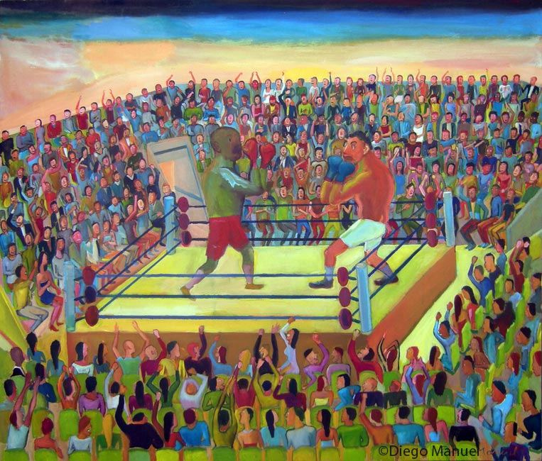Cuadro del artista Diego Manuel. La pelea del siglo, acrylic on canvas, 98 x 86 cm. 2015