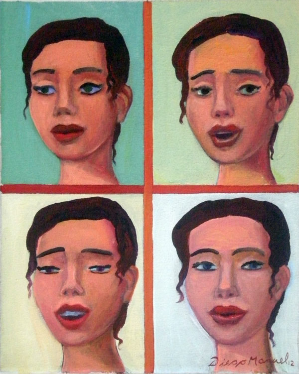 Cuadro del artista Diego Manuel. Mujer en una escena, acrylic on canvas, 27 x 20 cm, year 2012 