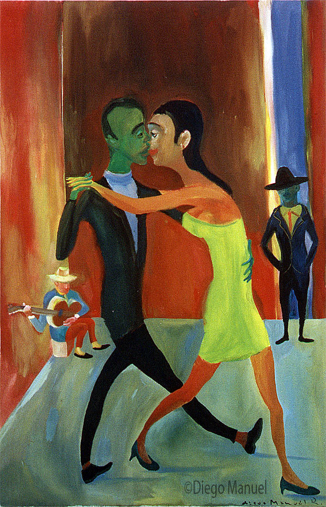 Parejita de tango . Pintura de la Serie Tango del artista Diego Manuel