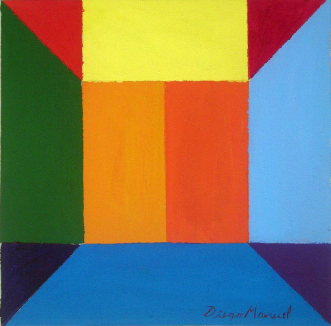 El pasillo , acrylic on canvas, 30 x 30 cm, 2013. Pintura abstracta multicolor