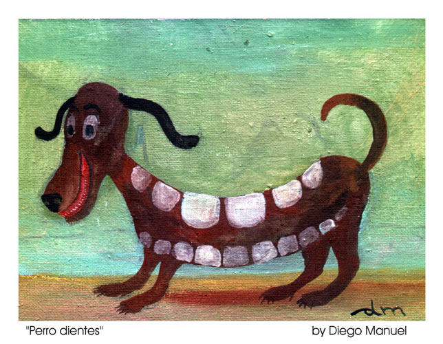 perro dientes, acrylic on canvas, 14 x 11 cm.