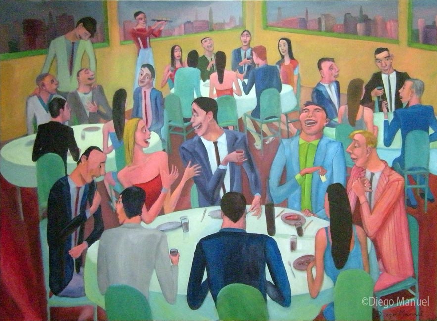 Cuadro del artista Diego Manuel. Reunion social 5 , acrylic on canvas,130 x 95 cm. 2009