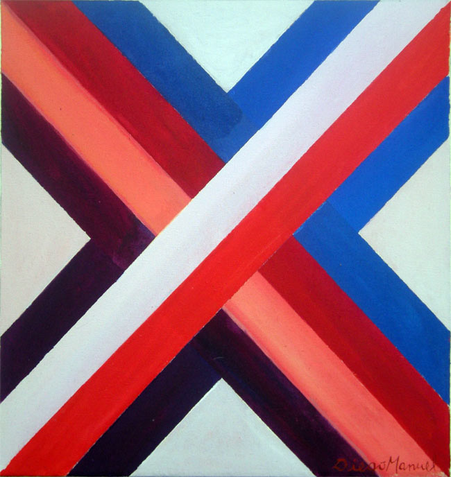 X , acrylic on canvas, 42 x 40 cm, 2013. Abstract colorful painting