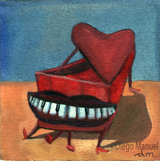 Pianito rojo , acrylic on canvas, 14 x 14 cm. 2009. , pintura de la Serie Piano del artista Diego Manuel