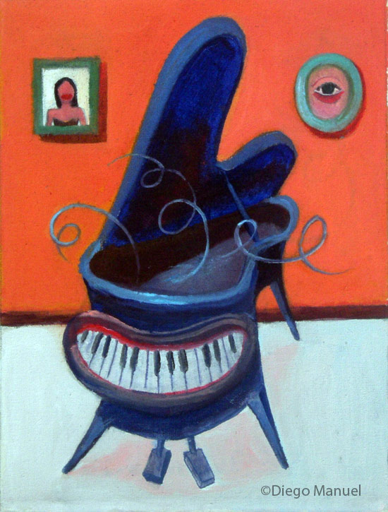 Piano mascota 2 , acrylic on canvas, 20 x 15 cm. year 2014, pintura de la Serie Piano del artista Diego Manuel