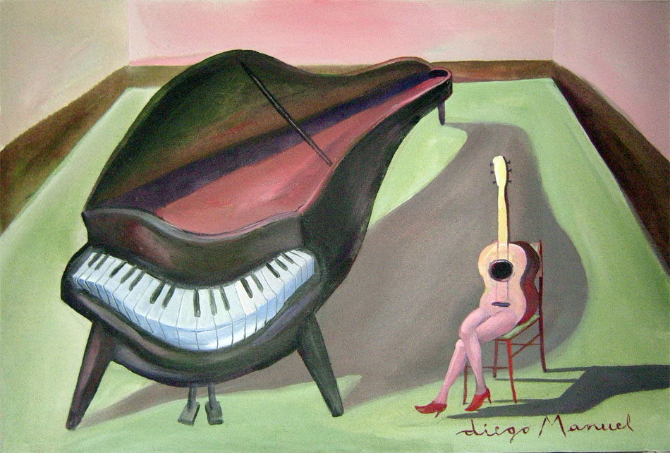 Piano y guitarra, acrylic on canvas, 46 x 32 cm. 2008. , pintura de la Serie Piano del artista Diego Manuel
