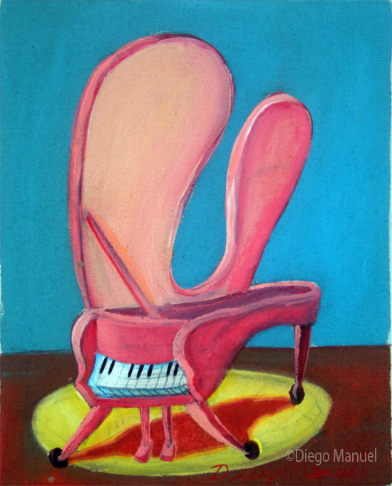 Pink piano 4 , acrylic on canvas, 20 x 25 cm. year 2014, pintura de la Serie Piano del artista Diego Manuel