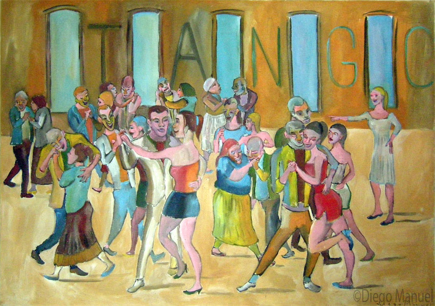 Academia de Tango. Pintura de la Serie Tango del artista Diego Manuel