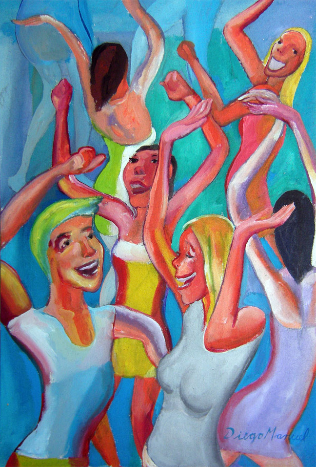 Cuadro del artista Diego Manuel. Bailando, bailando ,acrlico sobre tela, 28 x 40 cm , ao 2011