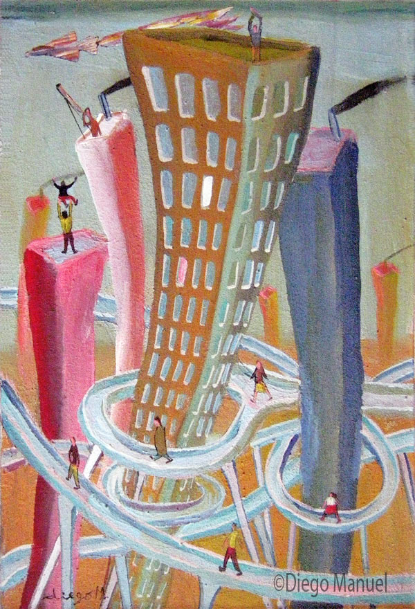 megacity 3. Pintura de la serie Ciudades del futuro de Diego Manuel